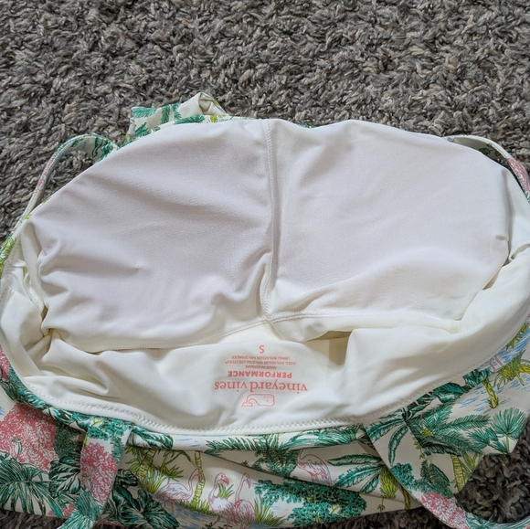 Vineyard Vines Green Pink Tropical Flamingo Square Neck One Piece Swimsuit S - Picture 6 of 9